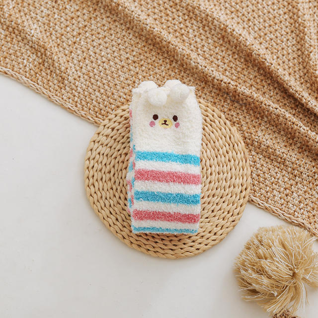 Winter warm Coral velvet cute animal striped girls long socks
