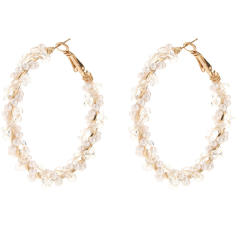 Elegant twisted imitation pearl bead hoop earrings for women
