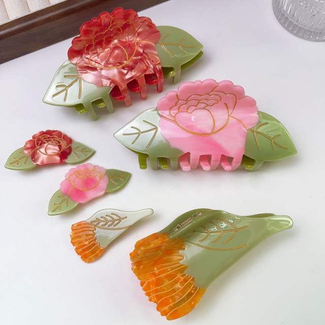 French trend color flower design Acetate fiber hair claw clips