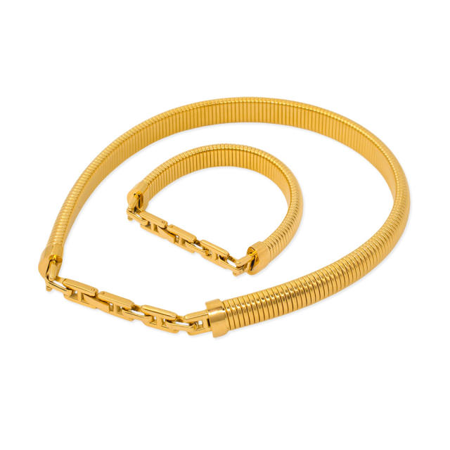 Hiphop thick snake chain stainless steel choker necklace bracelet set