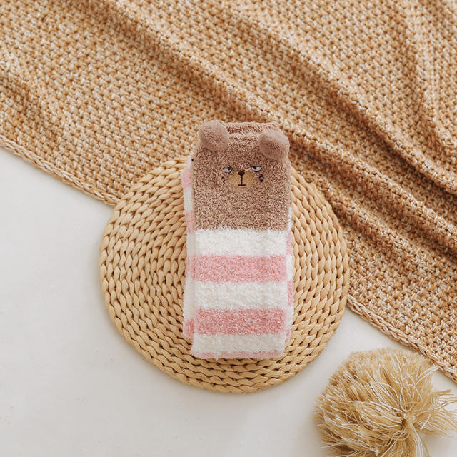 Winter warm Coral velvet cute animal striped girls long socks