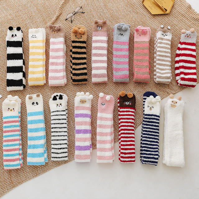 Winter warm Coral velvet cute animal striped girls long socks
