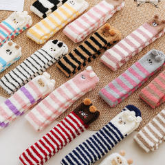 Winter warm Coral velvet cute animal striped girls long socks