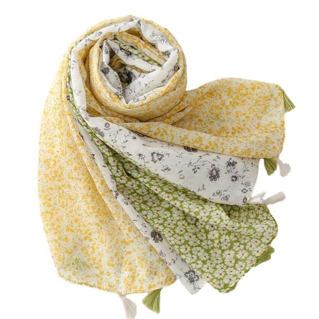 Fresh green yellow white three color matching thin fashion scarf