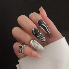 4PCS punk trend black color Y2K nail rings set