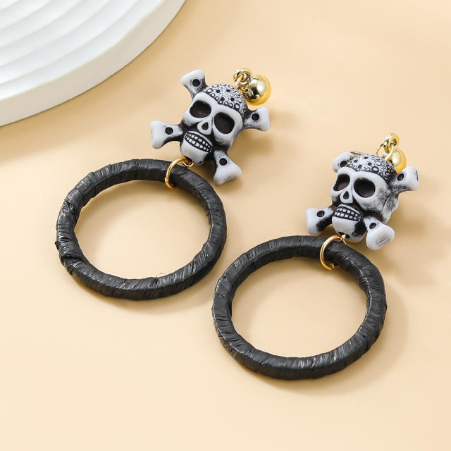 Halloween skull head circle dangle earrings