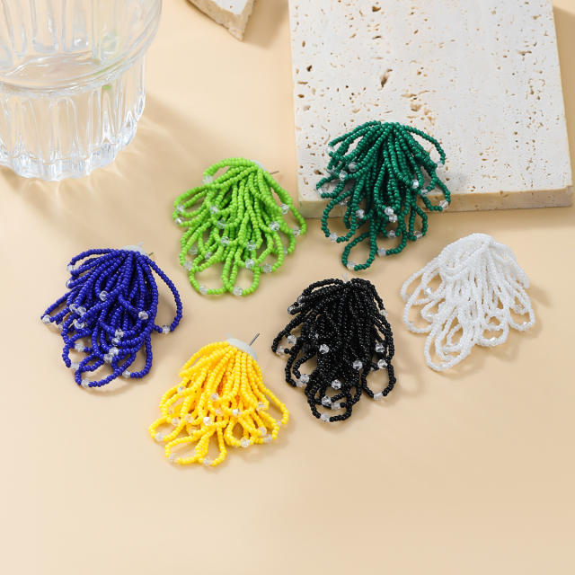 Fresh candy color seed bead handmade short tassel earrings