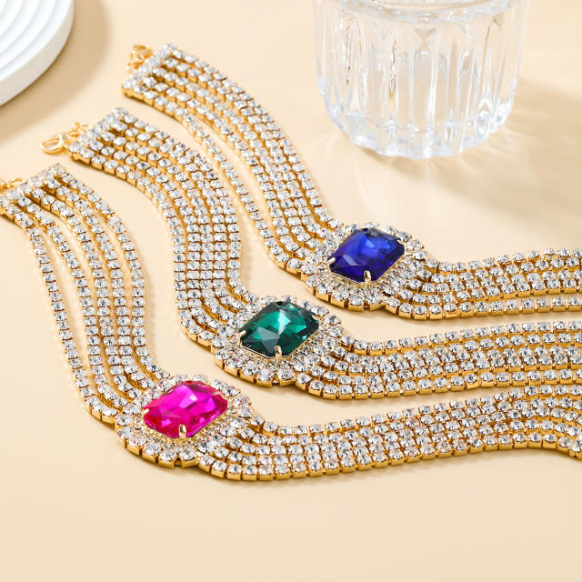 Luxury colorful glass crystal statement diamond choker necklace prom necklace