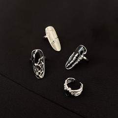 4PCS punk trend black color Y2K nail rings set