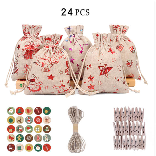 24pcs set diy christmas gift bag set with stickers strings