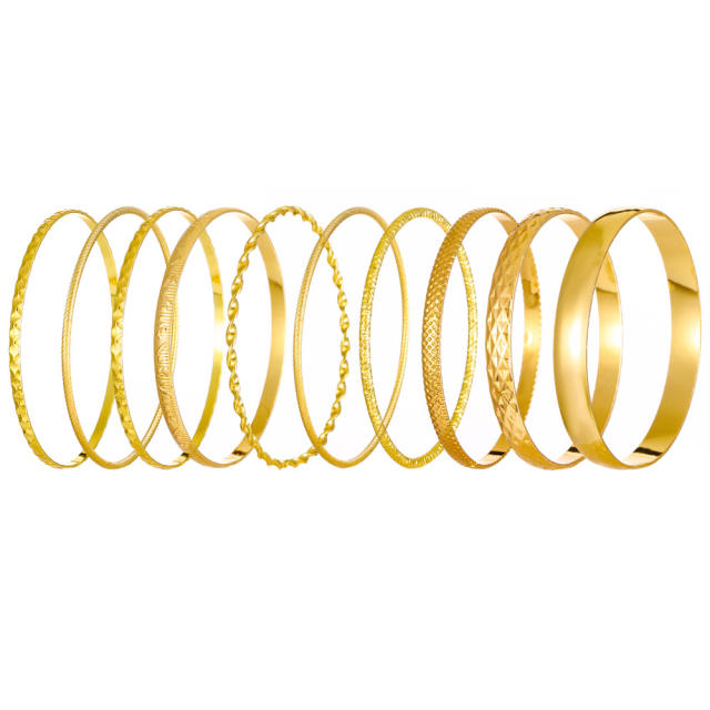 9pcs gold silver color metal bangle set