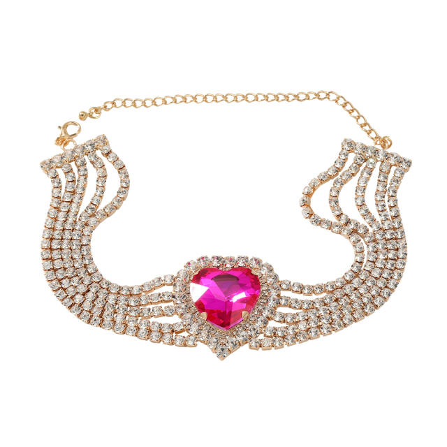 Chunky colorful crystal heart tennis chain choker necklace for women diamond necklace
