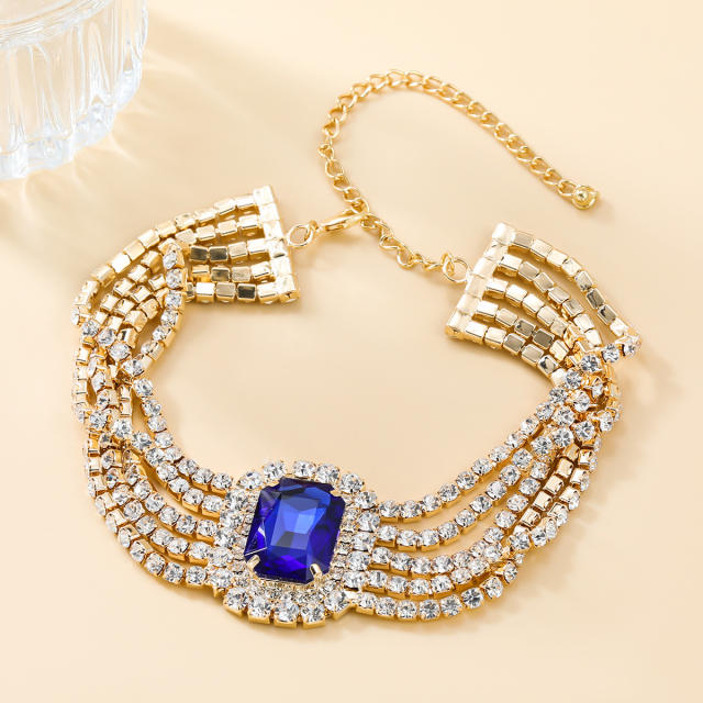 Luxury colorful glass crystal statement diamond choker necklace prom necklace