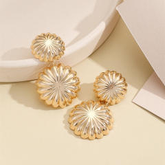Gold color stereo snowflake geometric alloy dangle earrings