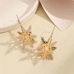 Gold color stereo snowflake geometric alloy dangle earrings