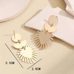 Gold color stereo snowflake geometric alloy dangle earrings