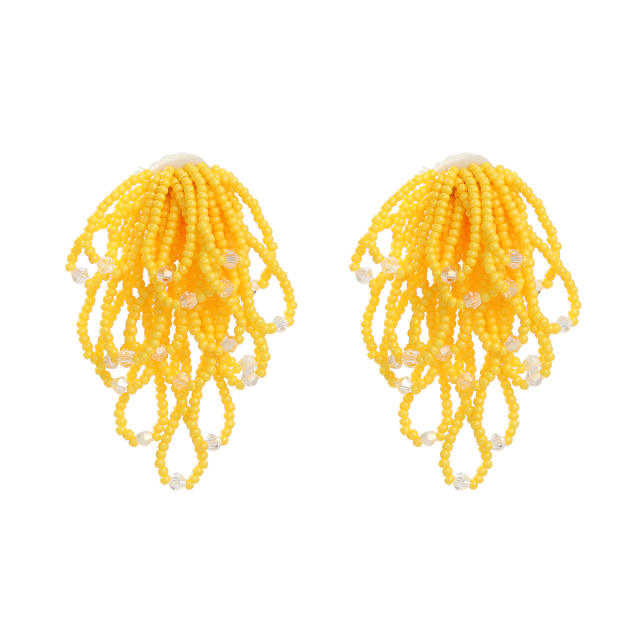 Fresh candy color seed bead handmade short tassel earrings