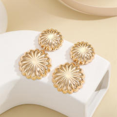 Gold color stereo snowflake geometric alloy dangle earrings
