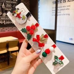 5pcs set christmas tree bow red green duckbill hair clips set for kids