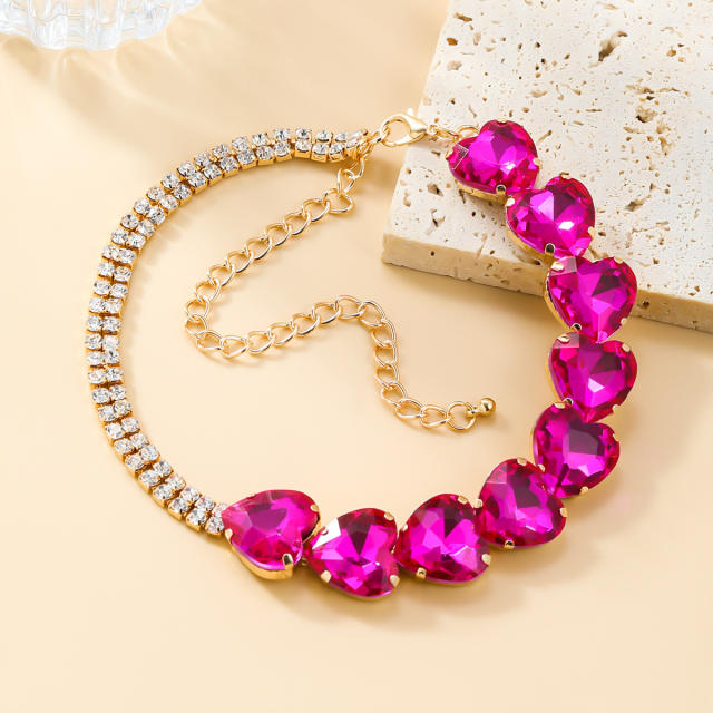 Delicate colorful heart glass crystal diamond women choker necklace