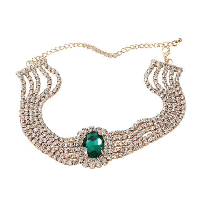 Luxury oval shape glass crystal diamond choker neckalce for women