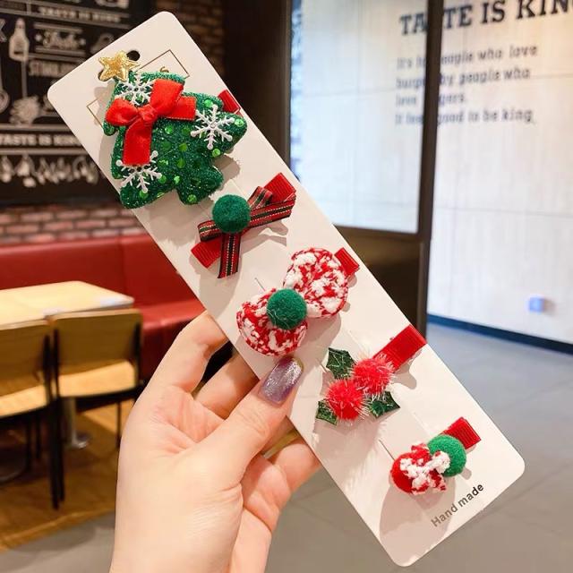 5pcs set christmas tree bow red green duckbill hair clips set for kids