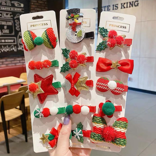 5pcs set christmas tree bow red green duckbill hair clips set for kids