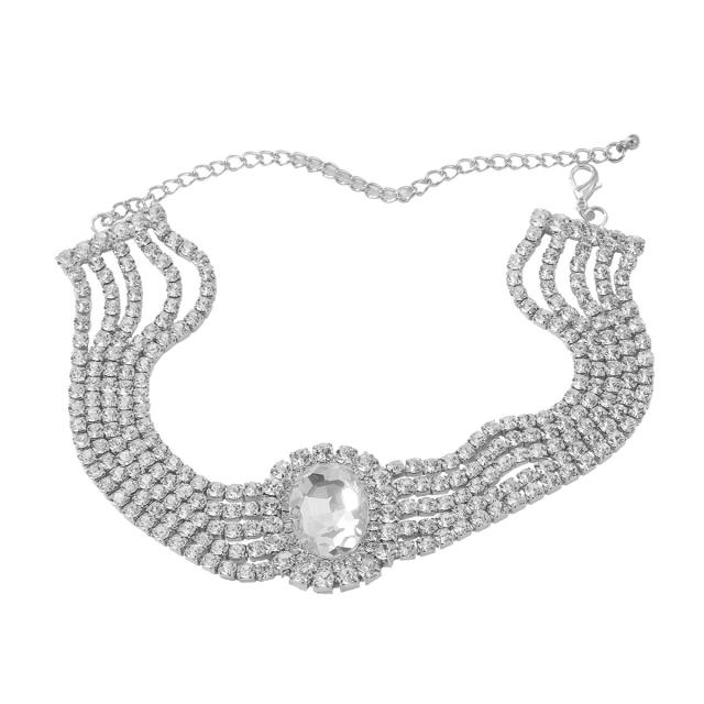 Luxury oval shape glass crystal diamond choker neckalce for women