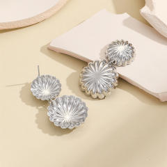 Gold color stereo snowflake geometric alloy dangle earrings