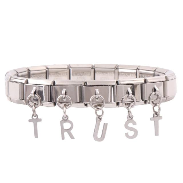 DIY TRUST letter stainless steel elastic bangle bracelet