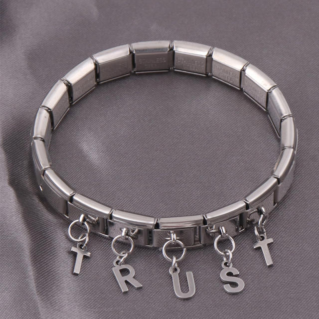 DIY TRUST letter stainless steel elastic bangle bracelet