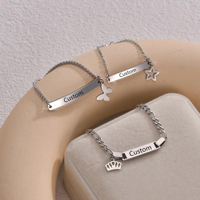 DIY stainless steel chain bar bracelet engrave letter bracelet for kids