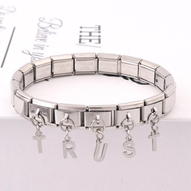 DIY TRUST letter stainless steel elastic bangle bracelet
