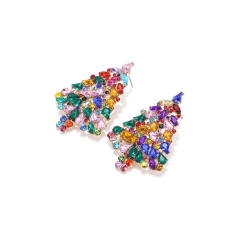 Colorful rhinestone pave setting luxury christmas tree studs earrings