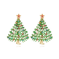Concise green color enamel christmas tree alloy dangle earrings