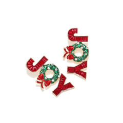 Cute red green enamel christmas JOY letter earrings