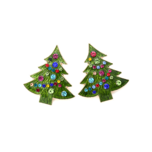 Holiday green color enamel christmas tree alloy studs earrings