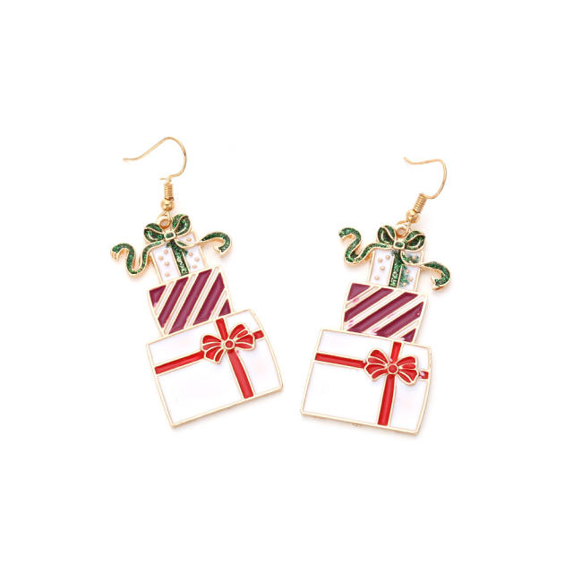 Sweet enamel gift box christmas dangle earrings