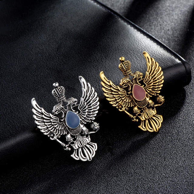 Punk trend vintage eagle wing shape metal brooch for men