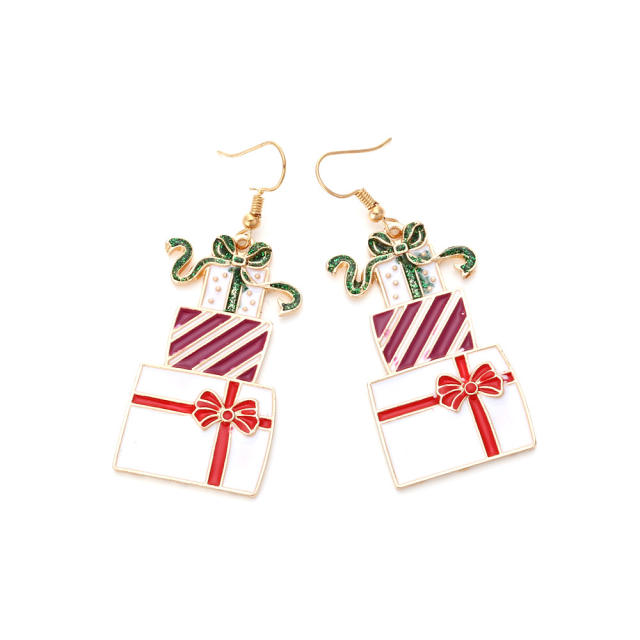 Sweet enamel gift box christmas dangle earrings