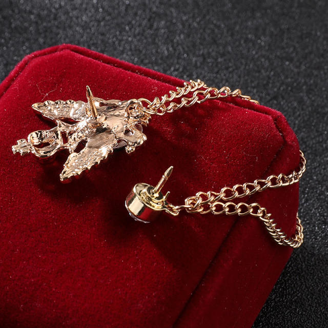 Vintage colorful glass crystal statement eagle tassel chain brooch for men