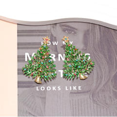 Concise green color enamel christmas tree alloy dangle earrings