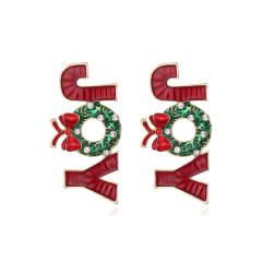 Cute red green enamel christmas JOY letter earrings