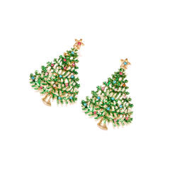 Concise green color enamel christmas tree alloy dangle earrings