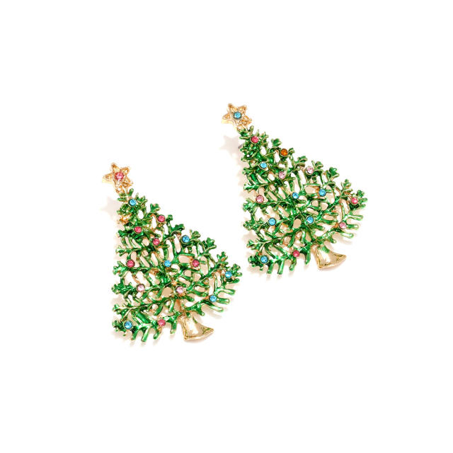 Concise green color enamel christmas tree alloy dangle earrings