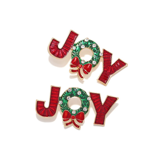 Cute red green enamel christmas JOY letter earrings