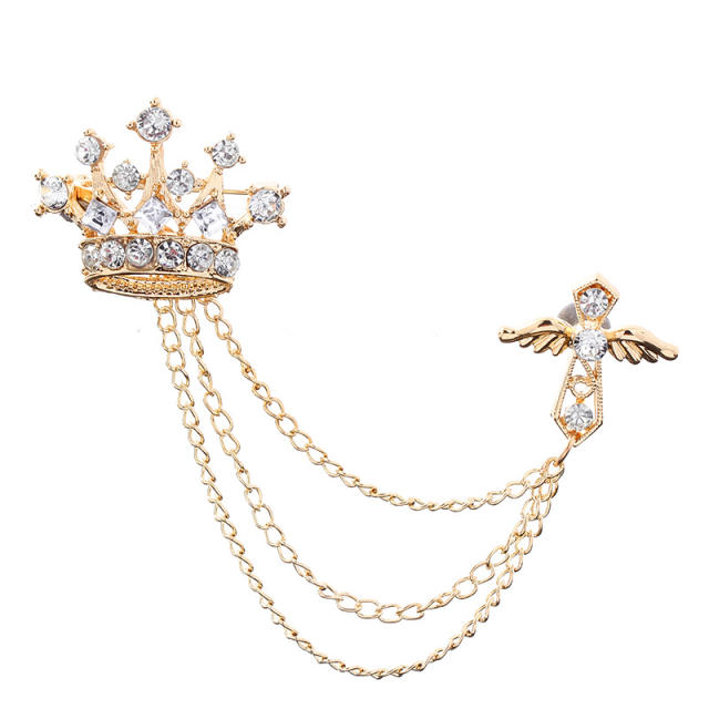 Baroque elegant chain tassel metal brooch for men women