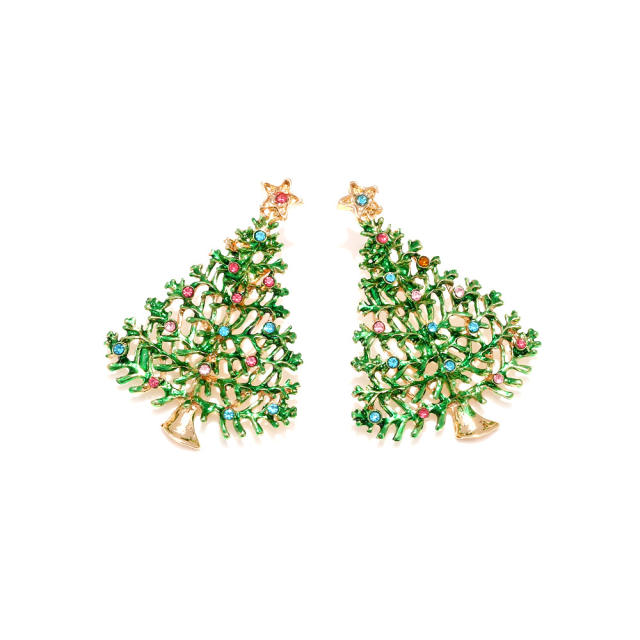 Concise green color enamel christmas tree alloy dangle earrings