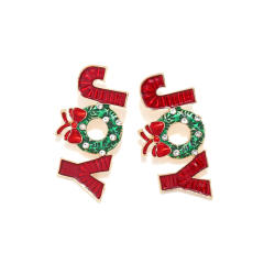 Cute red green enamel christmas JOY letter earrings