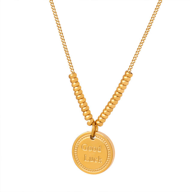 Good luck coin pendant stainless steel necklace